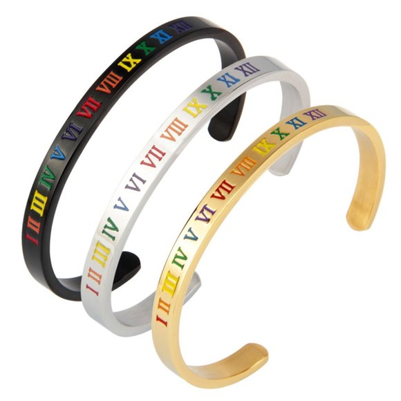 Rainbow Roman digital C shaped stainless steel bracelet - Picture 11 of 13